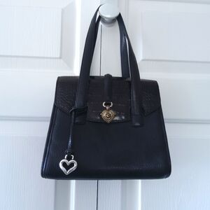 Brighton Abbey Black Leather Croc Embossed Top Handles Satchel